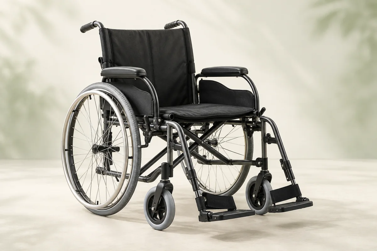 Illustration IA : fauteuil roulant manuel avec repose-pieds